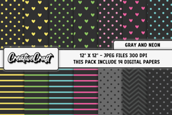 Gray Neon Digital Papers, gray neon backgrounds designs Product Image 2