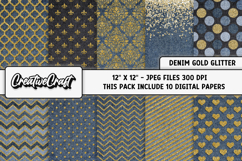Denim Gold Glitter Digital Papers, denim textures designs Product Image 1
