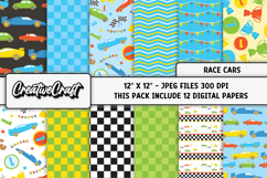 Race Cars Digital Papers, racing cars backgrounds designs Product Image 1