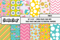 Spring Owls Digital Papers, springtime backgrounds designs Product Image 2
