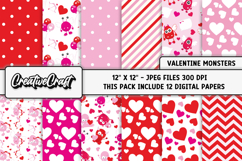 Valentines Day Digital Papers, valentines day illustrations Product Image 2
