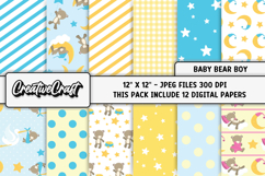 Baby Bear Boy Digital Papers, baby shower illustrations Product Image 2