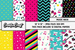 Music Rock Digital Paper, music scrapbook illustrations Product Image 1