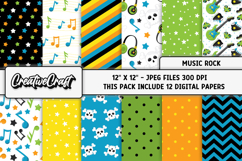 Music Rock Digital Paper, music scrapbook illustrations Product Image 2
