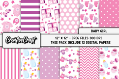 Baby Girl Digital Papers, baby shower digital scrapbooking Product Image 1