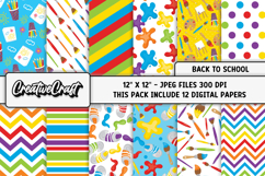 Back To School Digital Paper, school supplies, illustrations Product Image 2