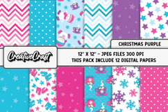 Purple Christmas Digital Papers, christmas background design Product Image 2