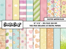 Easter Watercolor Digital Papers, scrapbooking backgrounds Product Image 2
