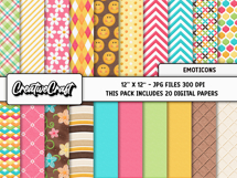 Emoticons Digital Papers, scrapbooking backgrounds designs Product Image 2