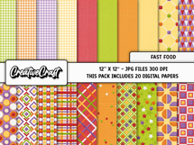 Fast Food Digital Papers, scrapbooking backgrounds designs Product Image 2