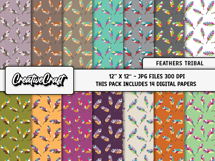 Feathers Tribal Digital Papers, scrapbook background designs Product Image 2