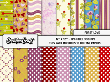 First Love Digital Papers, scrapbooking backgrounds designs Product Image 2
