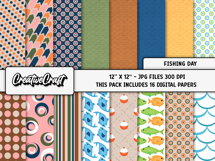 Fishing Day Digital Papers, scrapbooking backgrounds designs Product Image 2