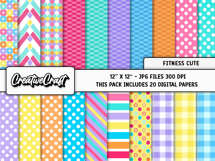 Fitness Cute Digital Papers, scrapbook backgrounds designs Product Image 2