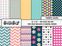 Friends Colors Digital Papers, scrapbook backgrounds designs Product Image 2