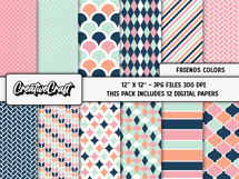 Friends Colors Digital Papers, scrapbook backgrounds designs Product Image 2