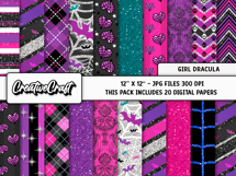 Girl Dracula Digital Papers, scrapbook backgrounds designs Product Image 2