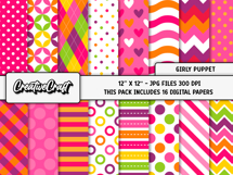Girly Puppet Digital Papers, scrapbooking papers designs Product Image 2