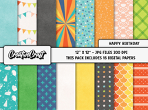 Happy Birthday Digital Papers, scrapbook backgrounds designs Product Image 2