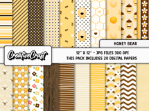 Honey Bear Digital Papers, scrapbooking backgrounds designs Product Image 2