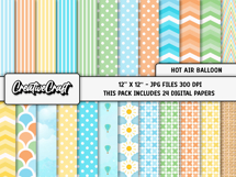 Hot Air Balloon Digital Papers, scrapbook background designs Product Image 2
