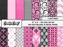 I Love Paris Digital Papers, scrapbook backgrounds designs Product Image 2