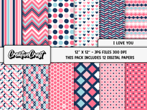 I Love You Digital Papers, scrapbooking backgrounds designs Product Image 2