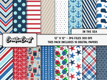 Ocean Nautical Digital Papers, scrapbook backgrounds designs Product Image 2