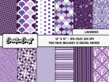 Lavender Digital Papers, purple scrapbook background designs Product Image 2