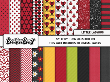 Little Ladybug Digital Papers, scrapbook backgrounds designs Product Image 2