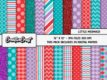 Little Mermaid Digital Papers, scrapbook backgrounds designs Product Image 2