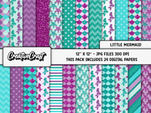 Little Mermaid Digital Papers, scrapbook backgrounds designs Product Image 2