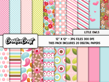 Little Owls Digital Papers, scrapbooking backgrounds designs Product Image 2