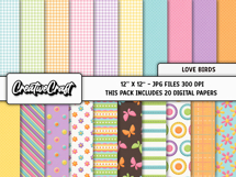 Love Birds Digital Papers, scrapbooking backgrounds designs Product Image 2