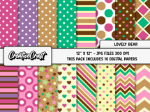 Lovely Bear Digital Papers, scrapbooking backgrounds designs Product Image 2