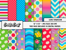 Luau Hawaiian Digital Papers, scrapbook backgrounds designs Product Image 2