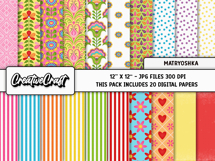 Matryoshka Digital Papers, scrapbooking backgrounds designs Product Image 2