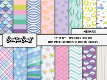 Little Mermaid Digital Papers, scrapbook backgrounds designs Product Image 2