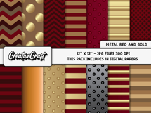 Metal Red Gold Digital Papers, scrapbook backgrounds designs Product Image 2