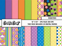 Monsters Colors Digital Papers, scrapbook background designs Product Image 2