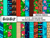 Nautical Princess Digital Papers, scrapbooking backgrounds Product Image 2