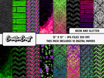 Neon Glitter Digital Papers, scrapbook backgrounds designs Product Image 2