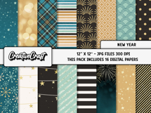 Happy New Year Digital Papers, scrapbook backgrounds designs Product Image 2