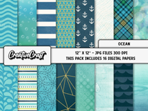 Ocean Nautical Digital Papers, scrapbook backgrounds designs Product Image 2
