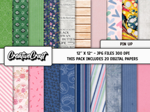 Pin Up Digital Papers, vintage scrapbook backgrounds designs Product Image 2