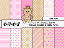 Pink Bear Digital Papers, scrapbooking backgrounds designs Product Image 2