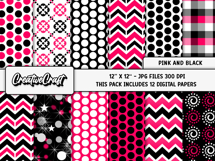 Pink and Black Digital Papers, scrapbook backgrounds designs Product Image 2