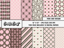 Pink and Brown Digital Papers, scrapbook backgrounds designs Product Image 2