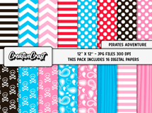 Pirates Adventure Digital Papers, scrapbooking backgrounds Product Image 2