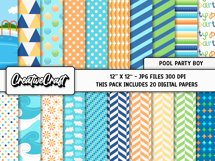 Pool Party Boy Digital Papers, scrapbook backgrounds designs Product Image 2